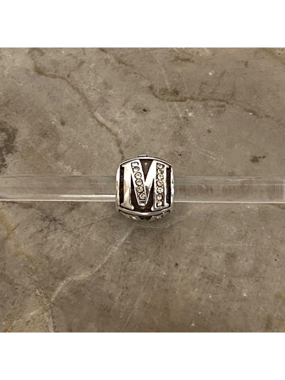 Brighton Capital Alphabet Letter M ABC Crystal Silver Plated Spacer Charm Bead
